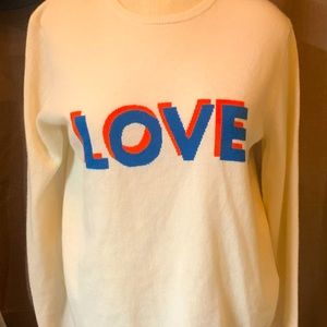 KULE Winter White 100% Cashmere Sweater with LOVE Size Medium